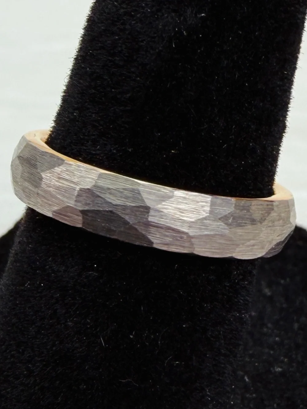 Beautiful Tungsten gray, goldtone inside size 5, band ring